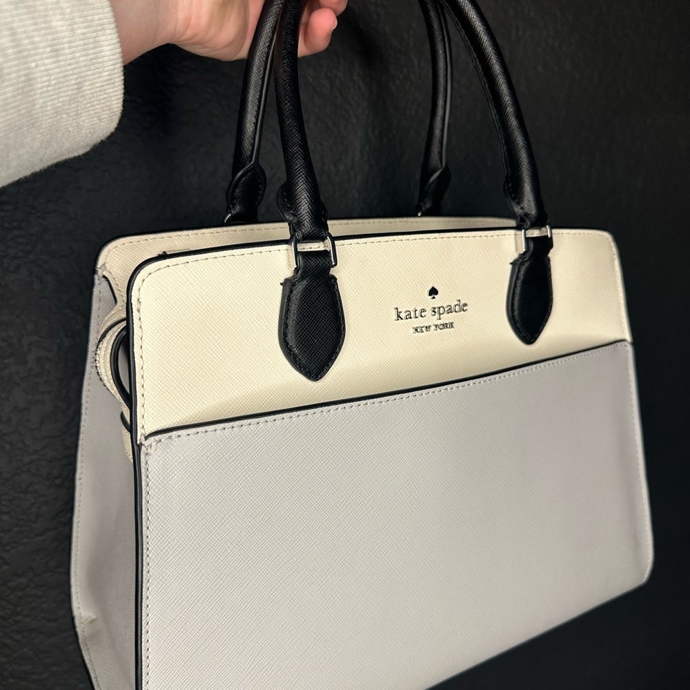 Madison Colorblock Saffiano Leather Medium Satchel , grey / white colorblock